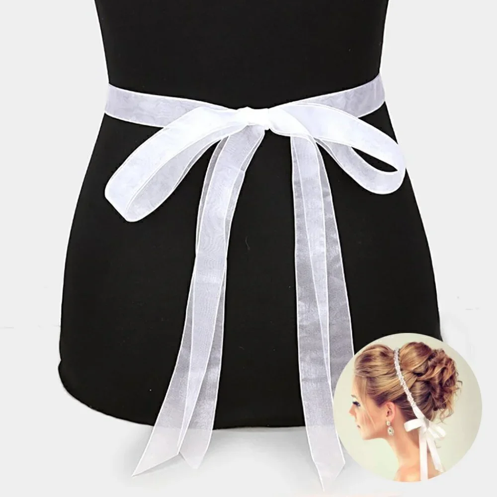 NWT Bridal Wedding Crystal Bead Ribbon Sash Belt H